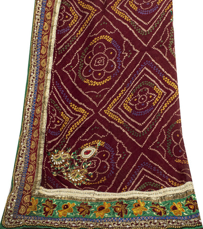 Sanskriti Vintage Red Georgette Dupatta/Stole Hand Embroidery Lace Bandhani Veil