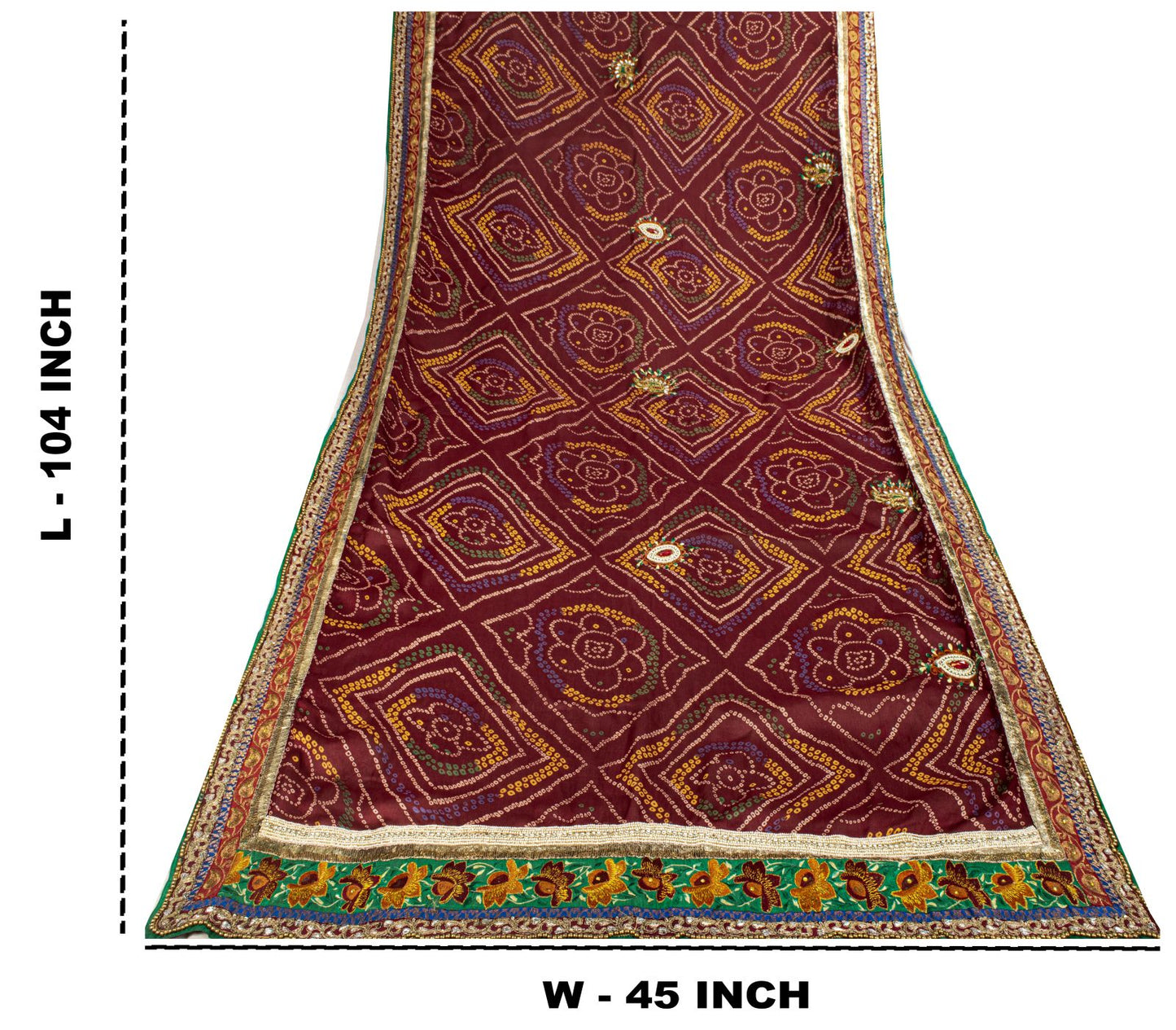 Sanskriti Vintage Red Georgette Dupatta/Stole Hand Embroidery Lace Bandhani Veil