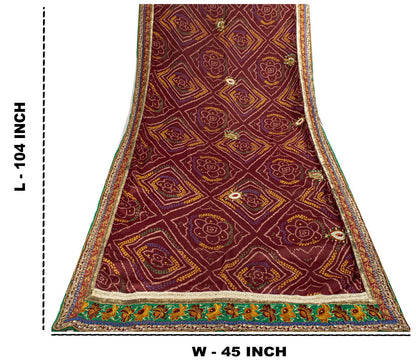 Sanskriti Vintage Red Georgette Dupatta/Stole Hand Embroidery Lace Bandhani Veil