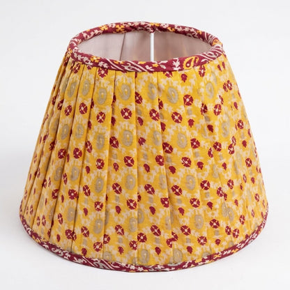 Sanskriti Handmade Yellow Pure Crepe Vintage Sari upcycled Gathered/Pleated Lamp