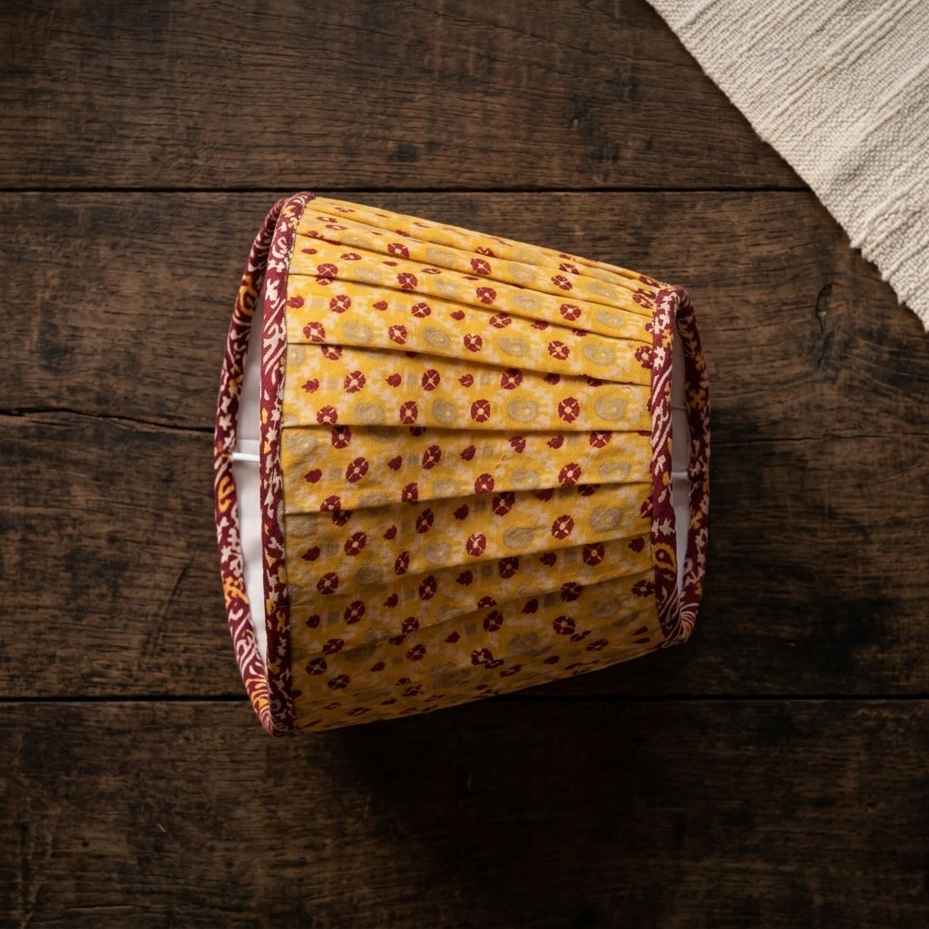 Sanskriti Handmade Yellow Pure Crepe Vintage Sari upcycled Gathered/Pleated Lamp