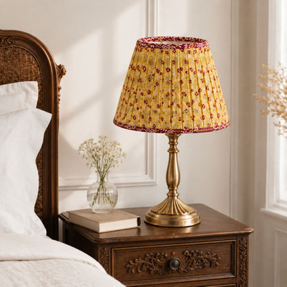 Sanskriti Handmade Yellow Crepe Upcycled Saree Fabric Pleated Lampshade | Boho Decor