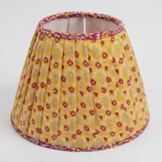 Sanskriti Handmade Yellow Crepe Upcycled Saree Fabric Pleated Lampshade | Boho Decor