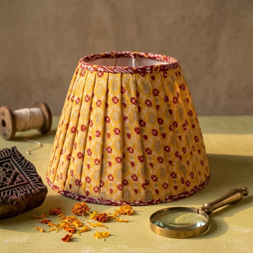 Sanskriti Handmade Yellow Pure Crepe Vintage Sari upcycled Gathered/Pleated Lamp