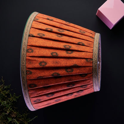 Sanskriti Handmade Orange Pure Cotton Vintage Sari Upcycle Gathered/Pleated Lamp