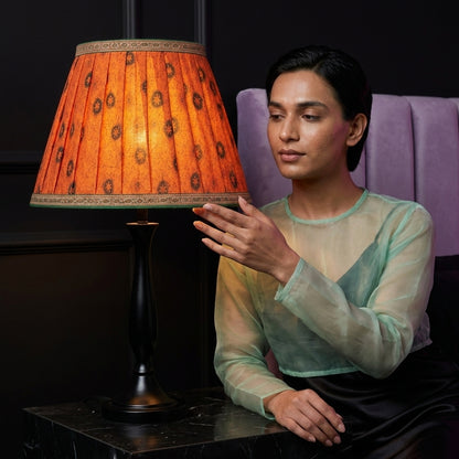 Sanskriti Handmade Orange Pure Cotton Vintage Sari Upcycle Gathered/Pleated Lamp