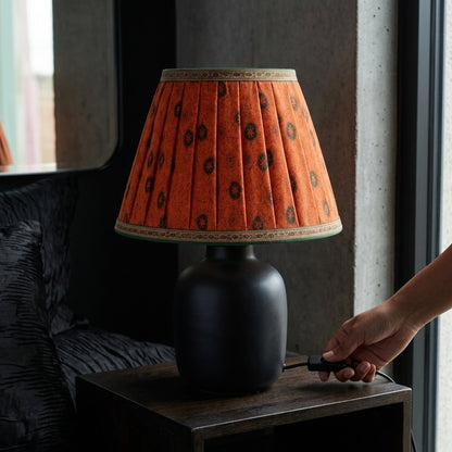 Sanskriti Handmade Orange Pure Cotton Vintage Sari Upcycle Gathered/Pleated Lamp