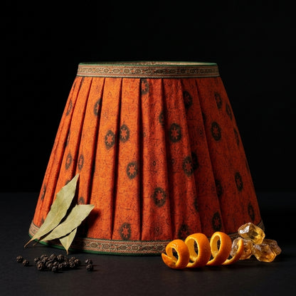 Sanskriti Handmade Orange Pure Cotton Vintage Sari Upcycle Gathered/Pleated Lamp
