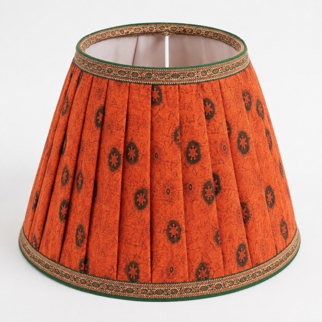 Sanskriti Handmade Orange Pure Cotton Vintage Sari Upcycle Gathered/Pleated Lamp