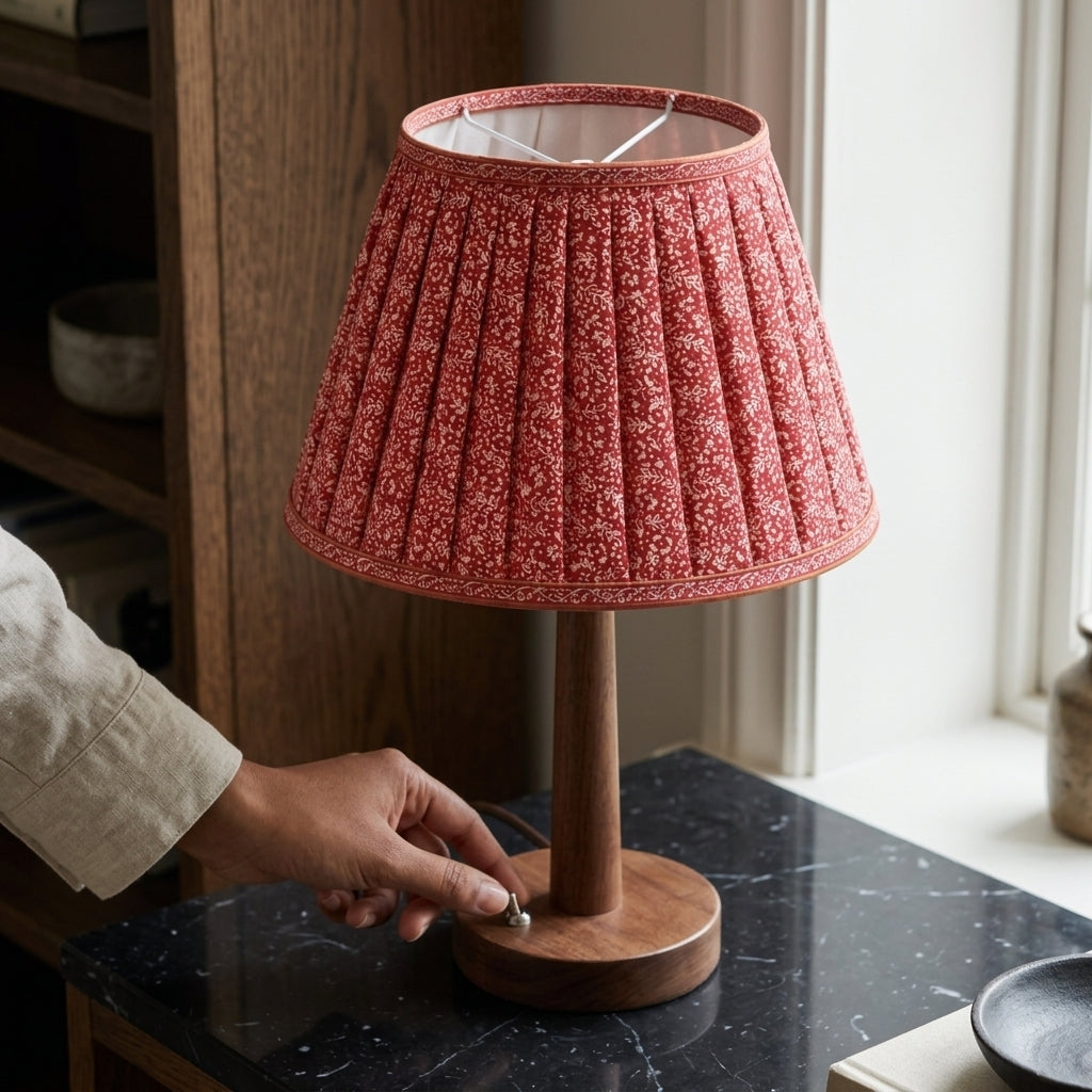 Sanskriti Handmade Lamp Pink Pure Cotton Vintage Sari Upcycled Gathered/Pleated