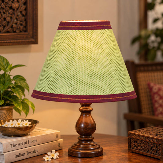 Sanskriti Handmade Green Cotton Upcycled Saree Fabric Pleated Lampshade | Home Decor