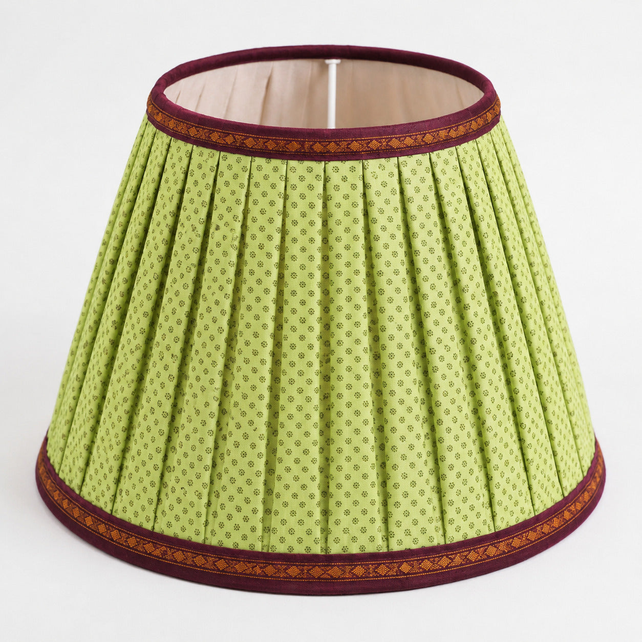 Sanskriti Handmade Lamp Green Pure Cotton Vintage Sari Upcycled Gathered/Pleated