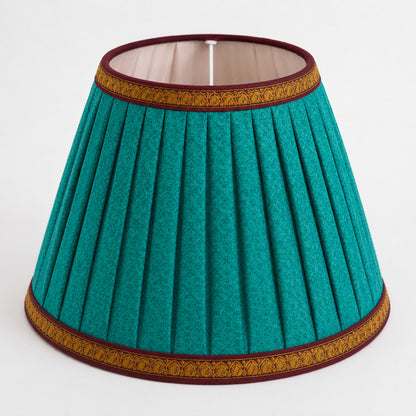Sanskriti Handmade Blue Pure Cotton Vintage Sari Upcycled Gathered/Pleated Lamp