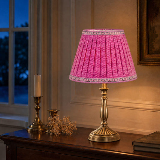 Sanskriti Handmade Pink Cotton Upcycled Saree Fabric Pleated Lampshade | Artisan Decor