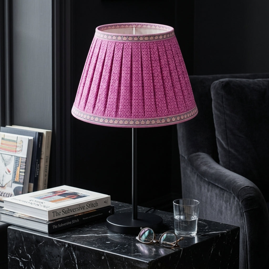 Sanskriti Handmade Lamp Pink Pure Cotton Vintage Sari Upcycled Gathered/Pleated