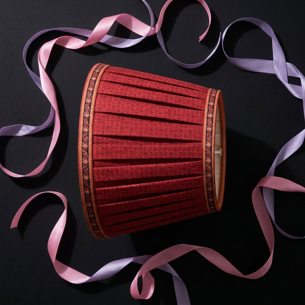 Sanskriti Handmade Lamp Red Pure Silk Vintage Saree Upcycled Gathered/Pleated