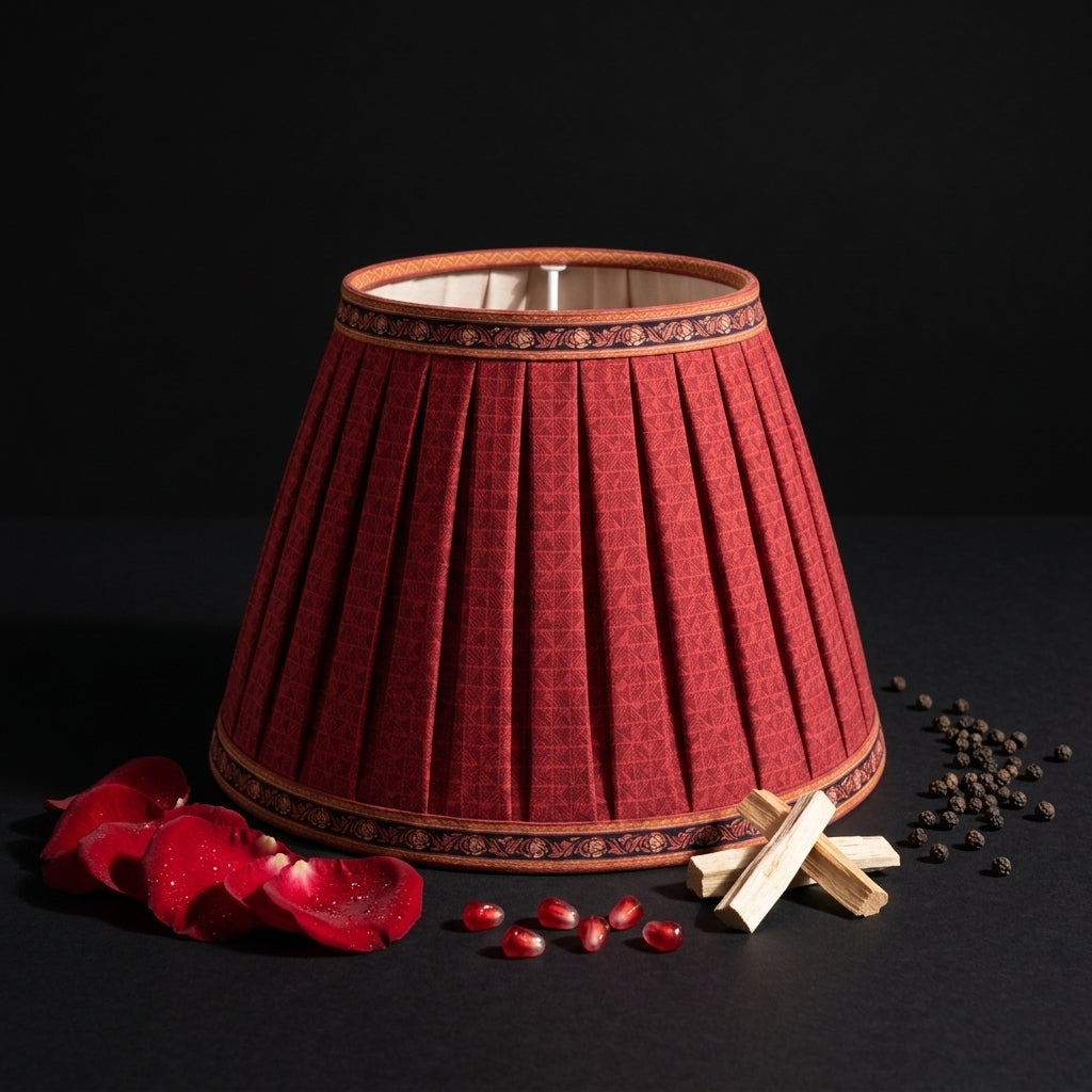 Sanskriti Handmade Lamp Red Pure Silk Vintage Saree Upcycled Gathered/Pleated