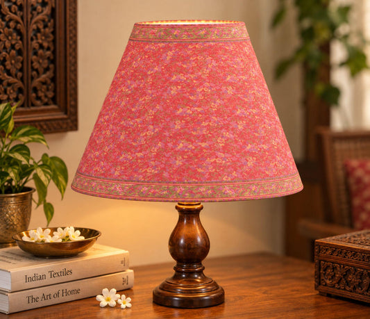 Sanskriti Handmade Red Silk Upcycled Saree Fabric Pleated Lampshade | Indian Decor