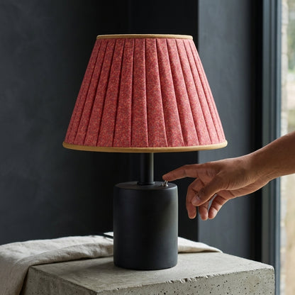 Sanskriti Handmade Lamp Red Pure Silk Vintage Sari Upcycled Gathered/Pleated