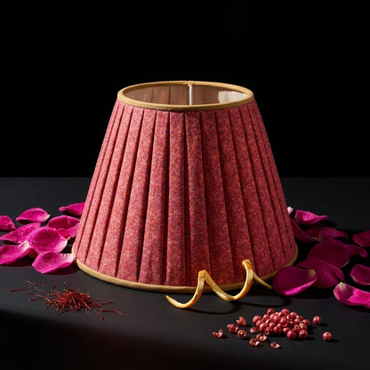 Sanskriti Handmade Lamp Red Pure Silk Vintage Sari Upcycled Gathered/Pleated