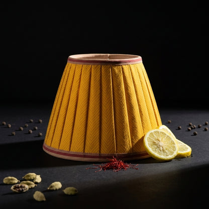 Sanskriti Handmade Lamp Yellow Pure Silk Vintage Sari Upcycled Gathered/Pleated