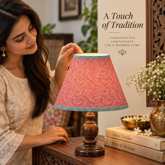 Sanskriti Handmade Pink Silk Upcycled Saree Fabric Pleated Lampshade | Artisan Decor
