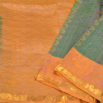 Sanskriti Vintage Green Wedding Indian Sarees Pure Silk Woven Ethnic Sari Sustainable Fabric