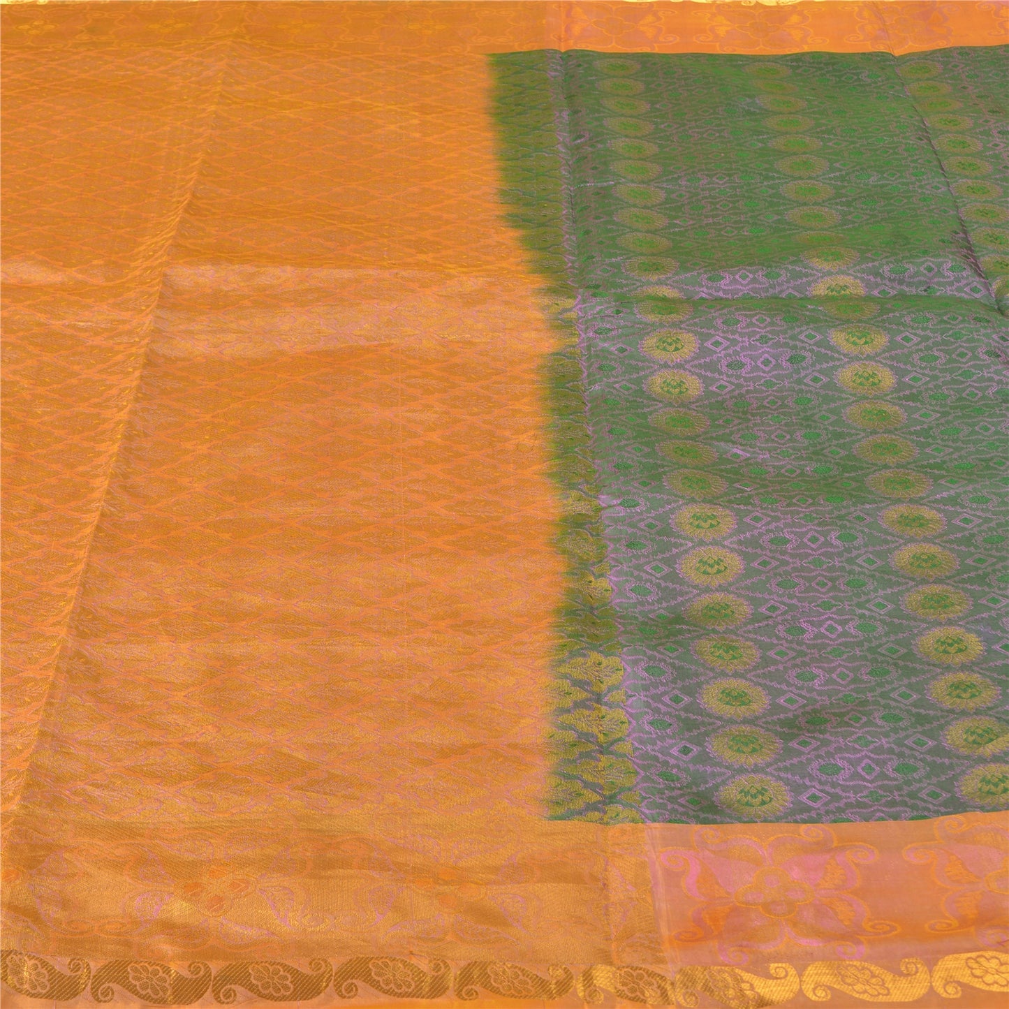 Sanskriti Vintage Green Wedding Indian Sarees Pure Silk Woven Ethnic Sari Sustainable Fabric