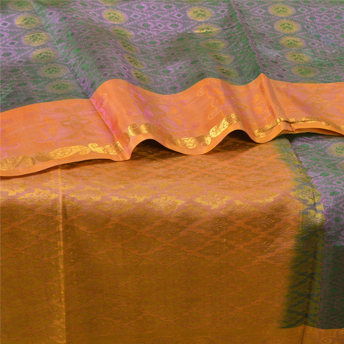 Sanskriti Vintage Green Wedding Indian Sarees Pure Silk Woven Ethnic Sari Sustainable Fabric