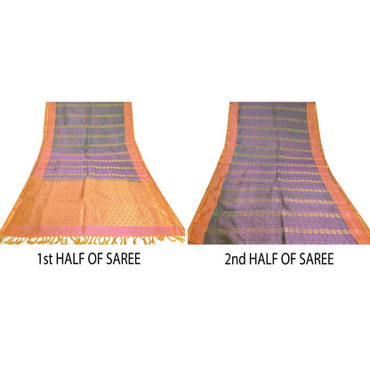 Sanskriti Vintage Green Wedding Indian Sarees Pure Silk Woven Ethnic Sari Sustainable Fabric