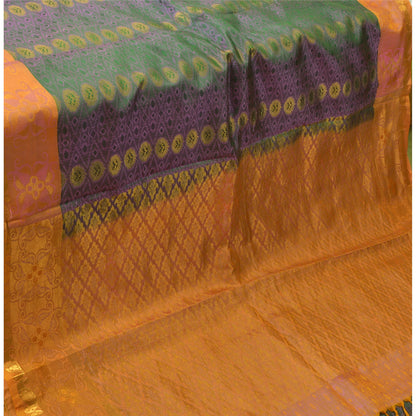 Sanskriti Vintage Green Wedding Indian Sarees Pure Silk Woven Ethnic Sari Sustainable Fabric