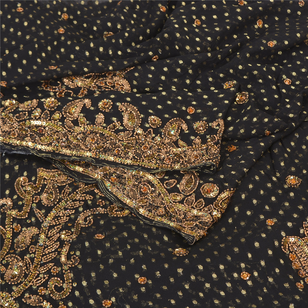 Sanskriti Vintage Black Sarees Beaded Pure Georgette Silk Fabric Lehenga Sari