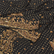 Sanskriti Vintage Black Sarees Beaded Pure Georgette Silk Fabric Lehenga Sari