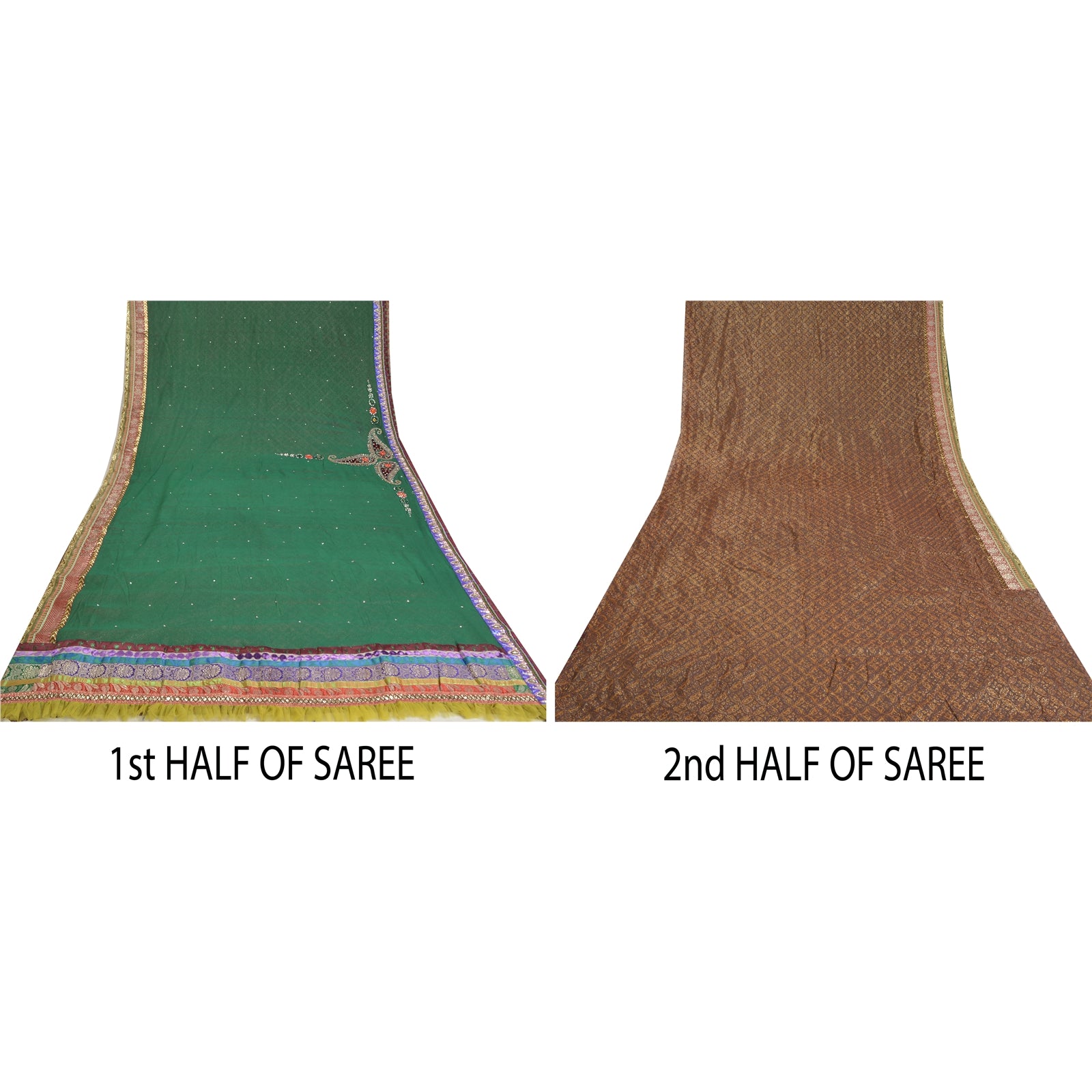 Sanskriti Vintage Indian Zircon Handmade Beaded Pure Georgette Silk Green Saree With Readymade Stitched Velvet Blouse For Women