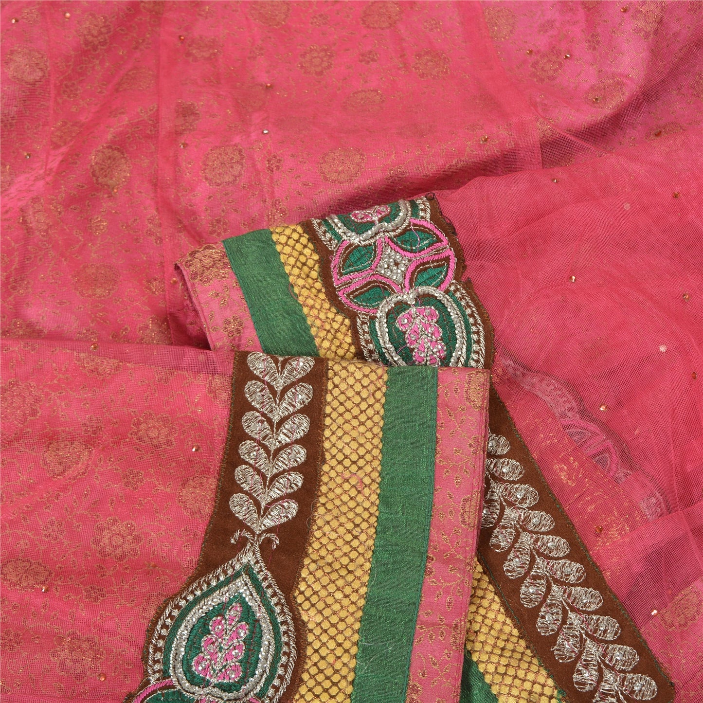 Sanskriti Vintage Pink Sarees Beaded Blend Georgette Sustainable Fabric Lehenga Sari