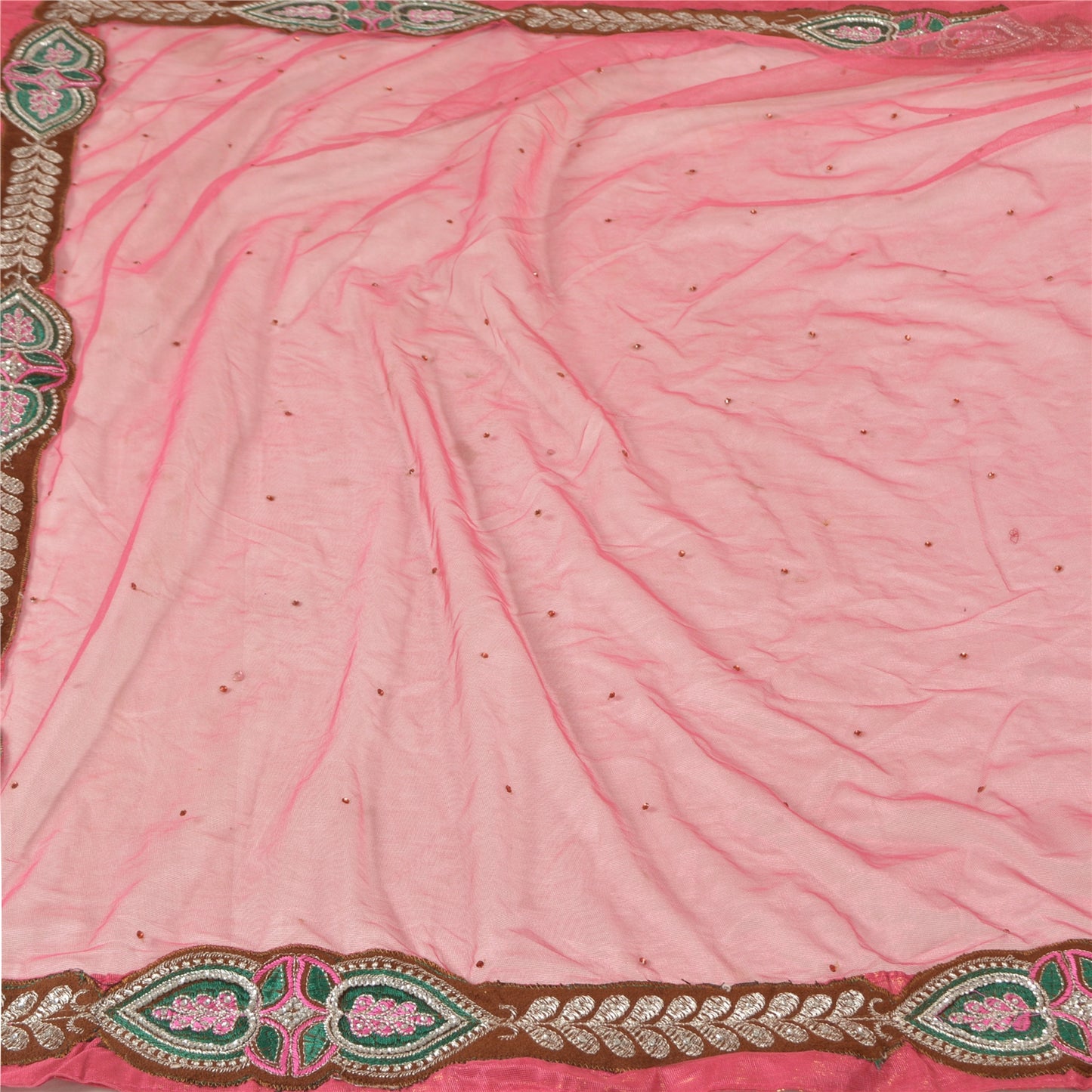 Sanskriti Vintage Pink Sarees Beaded Blend Georgette Sustainable Fabric Lehenga Sari