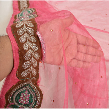 Sanskriti Vintage Pink Sarees Beaded Blend Georgette Sustainable Fabric Lehenga Sari