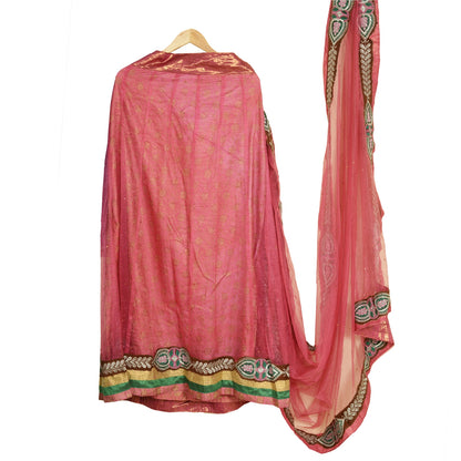 Sanskriti Vintage Pink Sarees Beaded Blend Georgette Sustainable Fabric Lehenga Sari