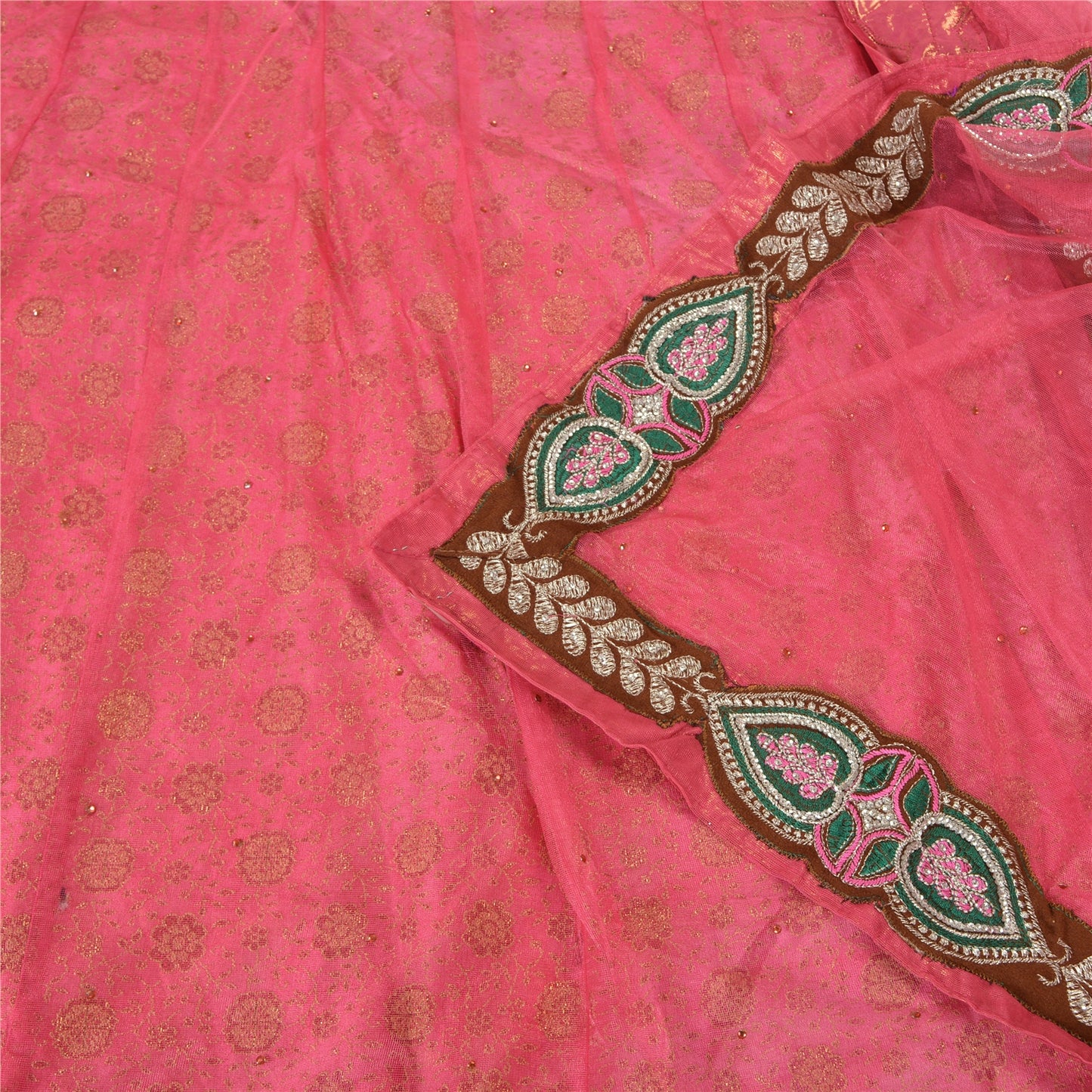 Sanskriti Vintage Pink Sarees Beaded Blend Georgette Sustainable Fabric Lehenga Sari
