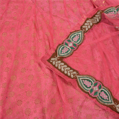 Sanskriti Vintage Pink Sarees Beaded Blend Georgette Sustainable Fabric Lehenga Sari