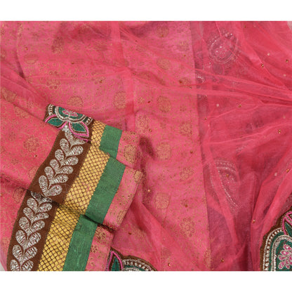 Sanskriti Vintage Pink Sarees Beaded Blend Georgette Sustainable Fabric Lehenga Sari