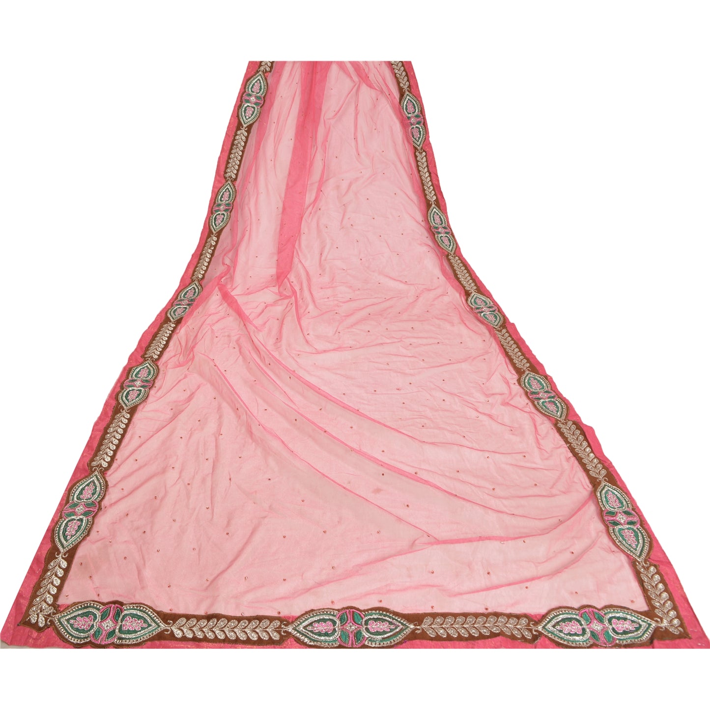 Sanskriti Vintage Pink Sarees Beaded Blend Georgette Sustainable Fabric Lehenga Sari