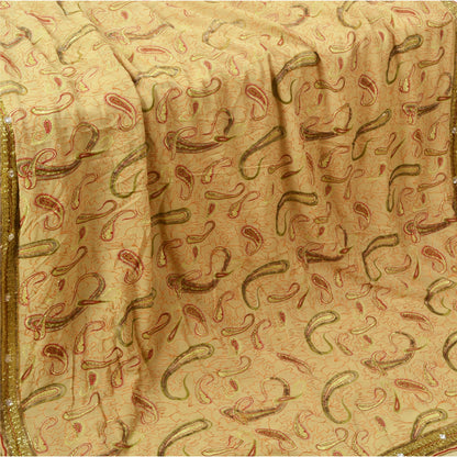 Sanskriti Vintage Cream Sarees 100% Pure Georgette Silk Hand Beaded Sari Sustainable Fabric