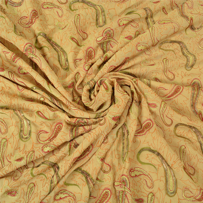 Sanskriti Vintage Cream Sarees 100% Pure Georgette Silk Hand Beaded Sari Sustainable Fabric