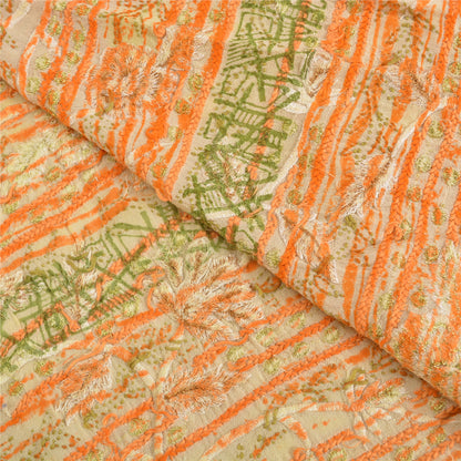 Sanskriti Vintage Ivory Sarees Pure Georgette Silk Embroidered Sustainable Fabric 5 YD Sari