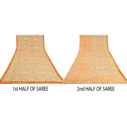 Sanskriti Vintage Ivory Sarees Pure Georgette Silk Embroidered Sustainable Fabric 5 YD Sari