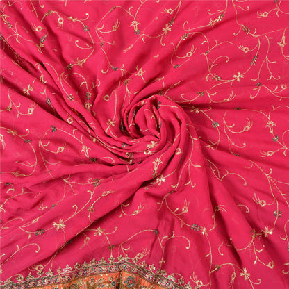 Sanskriti Vintage Pink Sarees Pure Georgette Silk Handmade Zardozi Sari Fabric