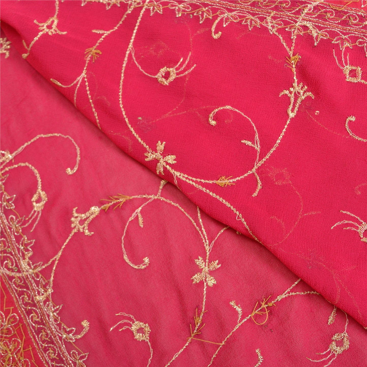 Sanskriti Vintage Pink Sarees Pure Georgette Silk Handmade Zardozi Sari Fabric
