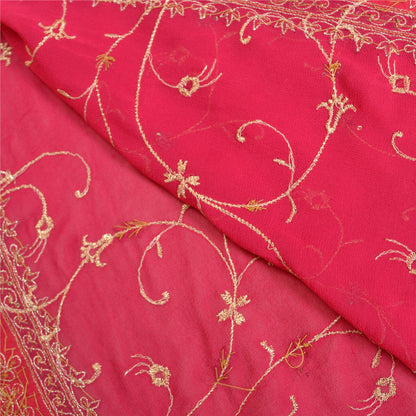 Sanskriti Vintage Pink Sarees Pure Georgette Silk Handmade Zardozi Sari Fabric