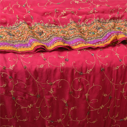 Sanskriti Vintage Pink Sarees Pure Georgette Silk Handmade Zardozi Sari Fabric